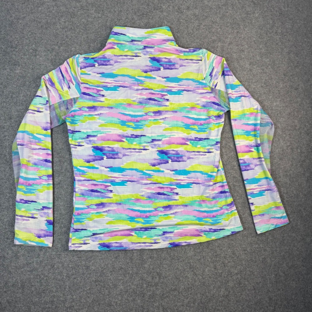 IBKUL Sun Shirt Womens Medium Purple Blue Watercolor Abstract IceFil Quarter Zip - Picture 2 of 8